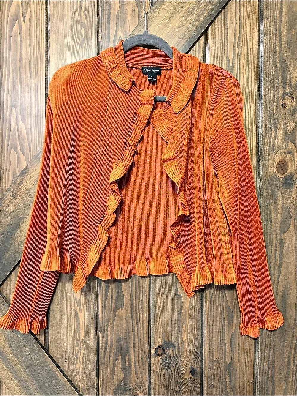 Caeliann Ruffled Front Textured Cardigan in Burnt Orange Size XL Like New